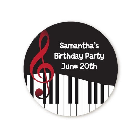 Music Notes Piano Birthday Party Favor Stickers, Happy Birthday Labels, Custom Birthday Party Favor Labels, Round Stickers