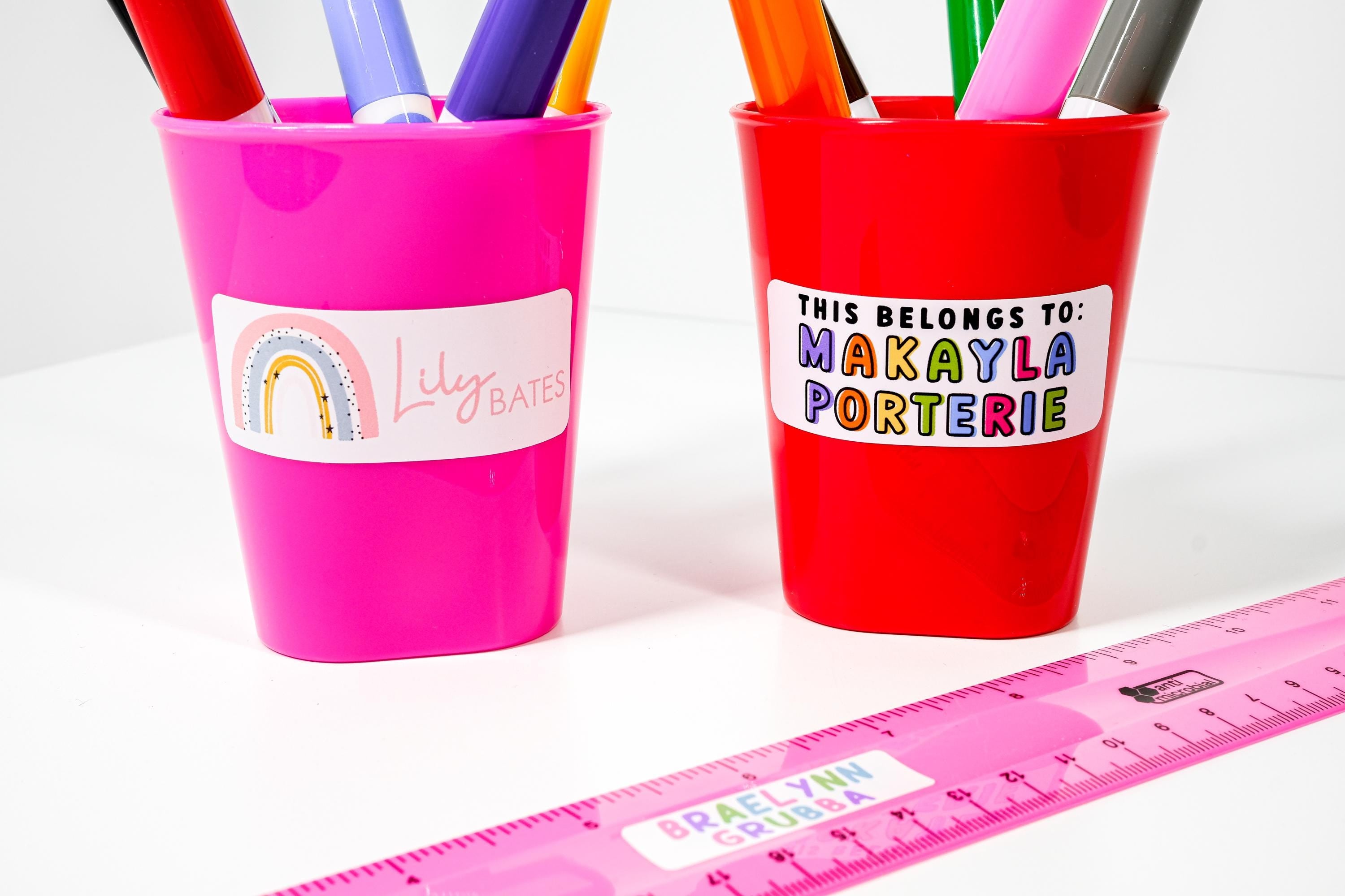 Personalized Girly Name Labels, Waterproof Heart Stickers, Supplies for Back to School