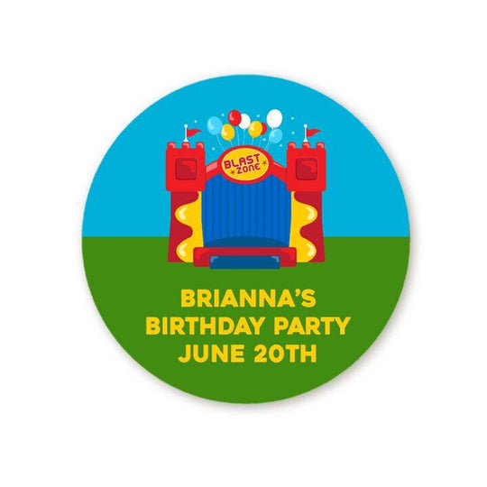 Bounce House Birthday Party Favor Stickers, Happy Birthday Labels, Custom Birthday Party Favor Labels, Round Stickers