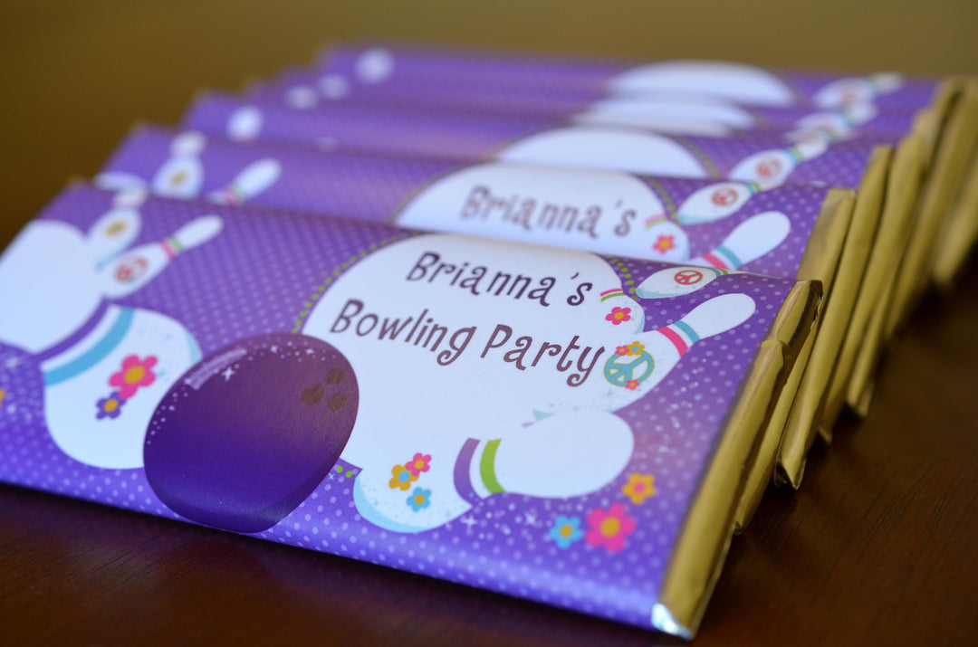 Groovy Bowling Party Birthday Party Favor Stickers, Happy Birthday Labels, Custom Birthday Party Favor Labels, Round Stickers