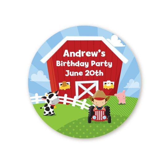 Farm Boy Birthday Party Favor Stickers, Happy Birthday Labels, Custom Birthday Party Favor Labels, Round Stickers