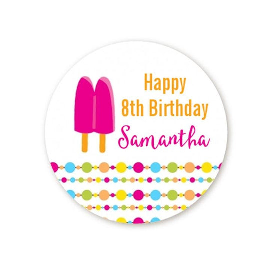 Popsicle Party Birthday Party Favor Stickers, Happy Birthday Labels, Custom Birthday Party Favor Labels, Round Stickers