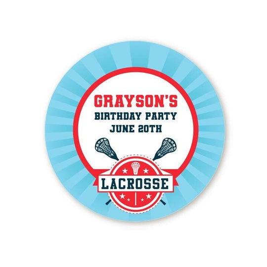 Lacrosse Birthday Party Favor Stickers, Happy Birthday Labels, Custom Birthday Party Favor Labels, Sports Round Stickers