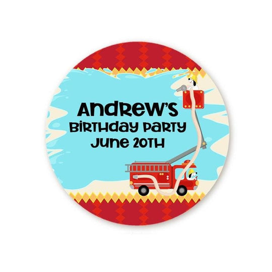 Fire Truck Birthday Party Favor Stickers, Happy Birthday Labels, Custom Birthday Party Favor Labels, Personalized Round Stickers