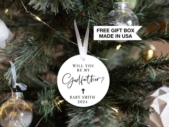 Godfather Proposal, Will You Be My Godfather Proposal Christmas Ornament, Godparent Gift idea Christmas, Godfather White Ceramic Gift Box