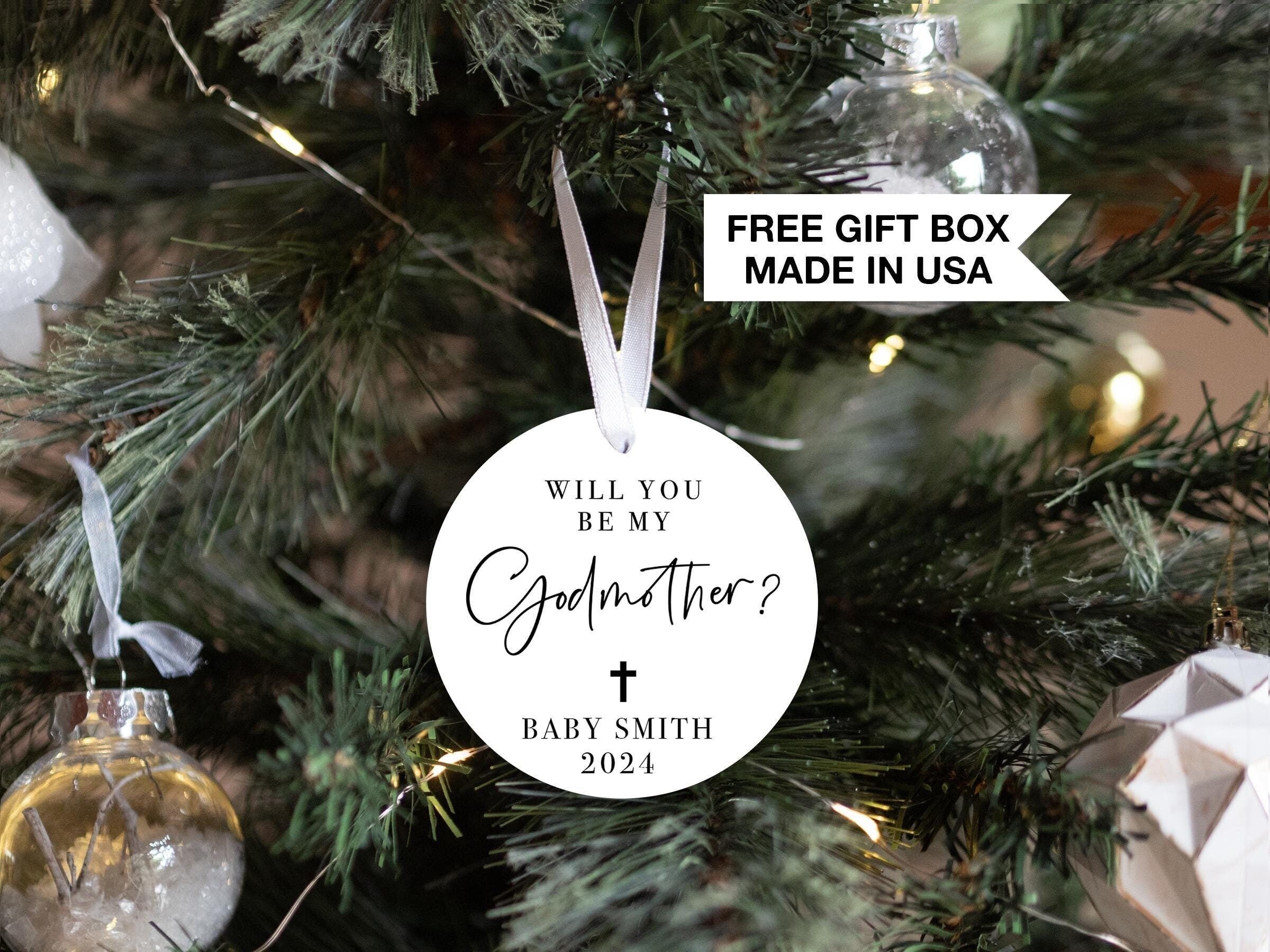 Godmother Proposal, Will You Be My Godmother Proposal Christmas Ornament, Godparent Gift idea Christmas, Godmother White Ceramic Gift Box