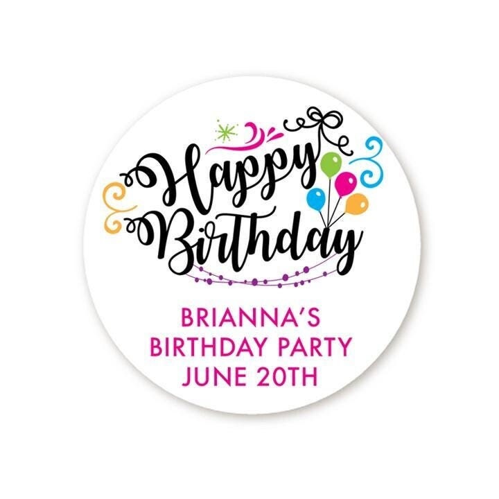 Happy Birthday Birthday Party Favor Stickers, Happy Birthday Labels, Custom Birthday Party Favor Labels, Round Stickers