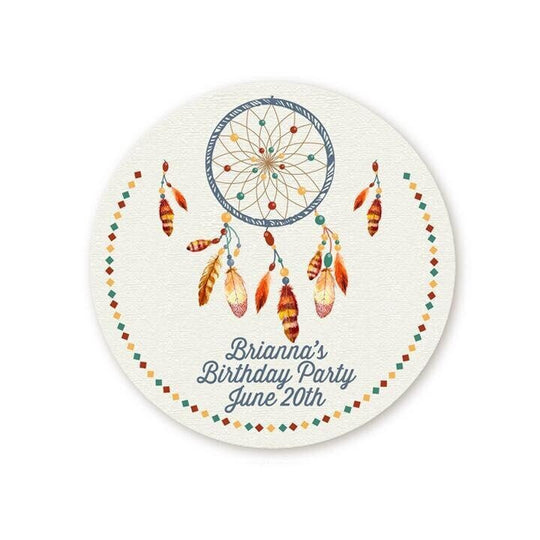 Dream catcher Birthday Party Favor Stickers, Happy Birthday Labels, Custom Birthday Party Favor Labels, Personalized Round Stickers