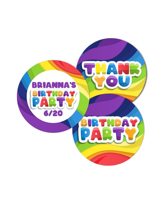 Rainbow Tie Dye Birthday Party Favor Stickers, Happy Birthday Labels, Custom Birthday Party Favor Labels, Round Stickers