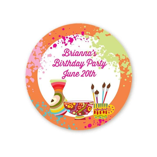 Pottery Painting Birthday Party Favor Stickers, Happy Birthday Labels, Custom Birthday Party Favor Labels, Round Stickers
