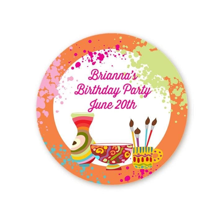 Pottery Painting Birthday Party Favor Stickers, Custom Round Labels