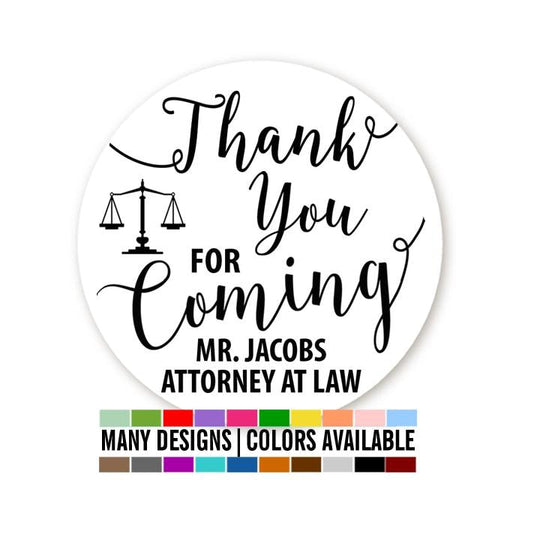 Thank You For Coming - Personalized Round Lawyer Sticker Labels - Attorney Sticker Label