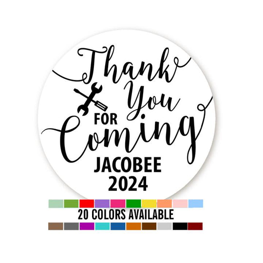 Thank You For Coming - Personalized Round Mechanic Sticker Labels - Blue Collar Sticker Label