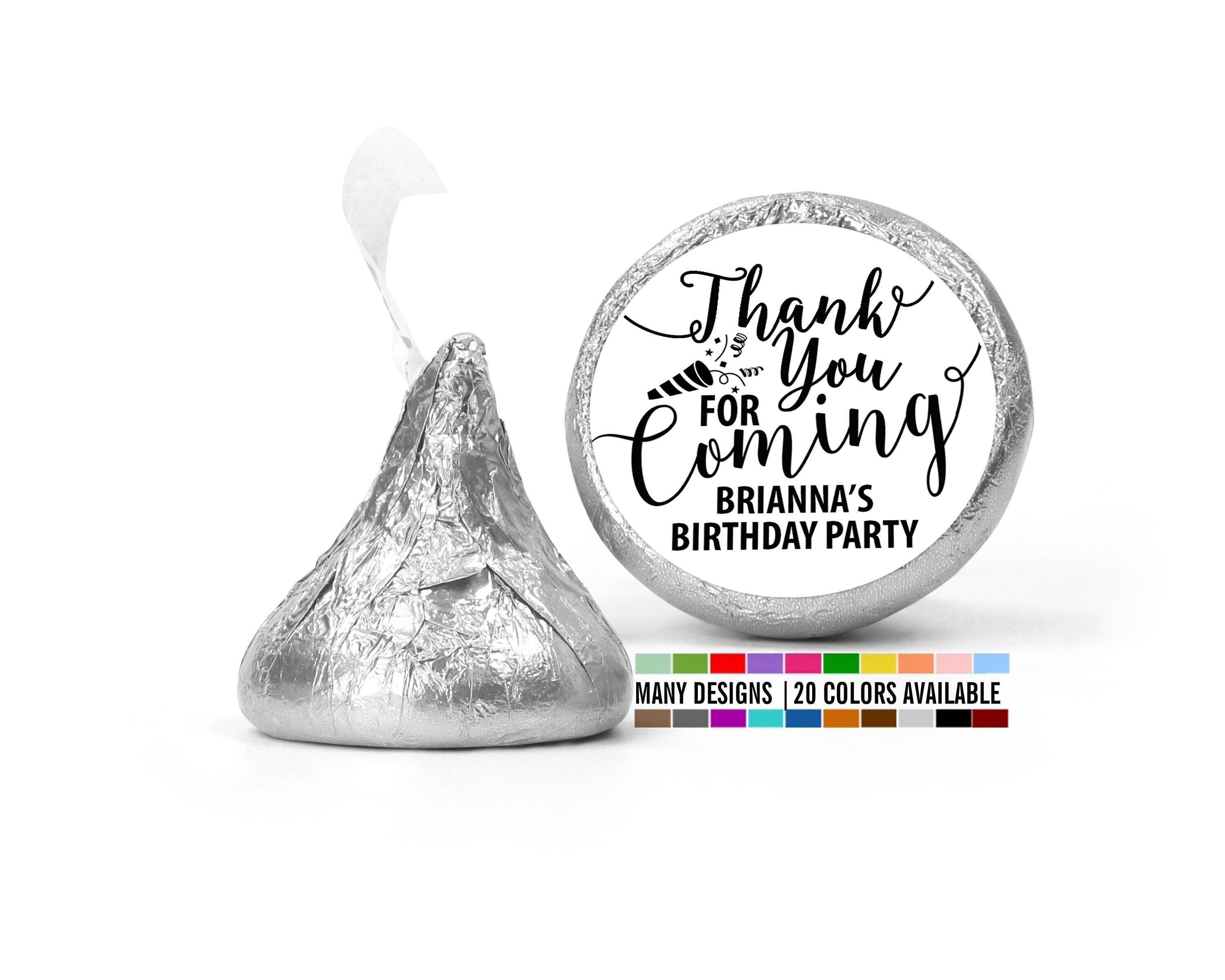Thank You Stickers Birthday Party Favors, Thank You For Coming to My Birthday Stickers, Chocolate Kiss Label Favors