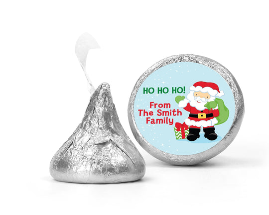 Santa's Gift Bag Christmas Kiss Stickers, Personalized Party Chocolate Favor Labels, Xmas Classroom Candy Labels, Christmas Kiss Labels