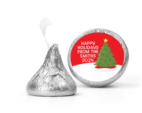 Christmas Tree Chocolate Kiss Stickers, Personalized Party Chocolate Favor Labels, Xmas Classroom Candy Labels, Christmas Kiss Labels