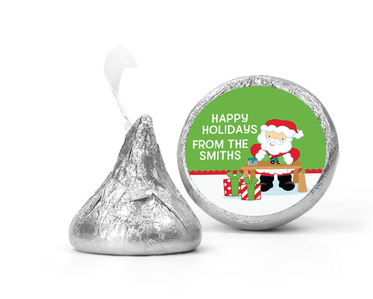 Santa's Workshop Christmas Kiss Stickers, Personalized Party Chocolate Favor Labels, Xmas Classroom Candy Labels, Christmas Kiss Labels