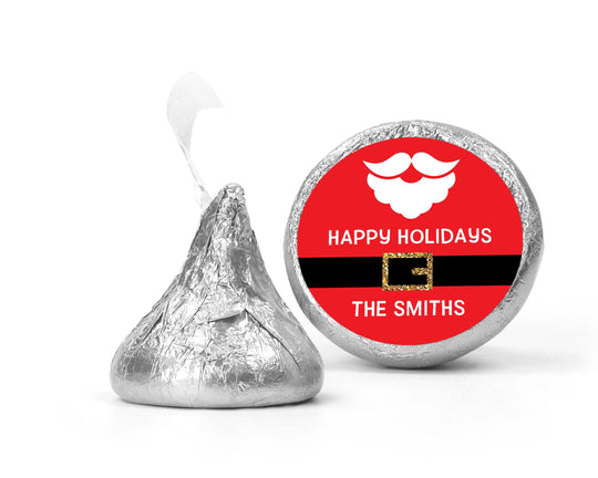 Santa Claus Belt Christmas Kiss Stickers, Personalized Party Chocolate Favor Labels, Xmas Classroom Candy Labels, Christmas Kiss Labels