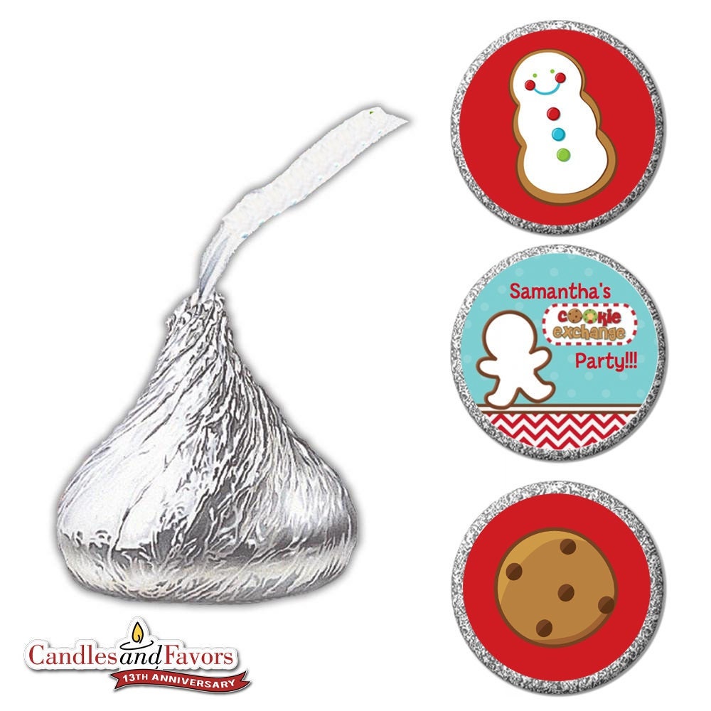 Christmas Cookie Trio - Personalized Christmas Personalized Chocolate Kiss Stickers - Party Chocolate Favor Labels - 108 stickers per sheet