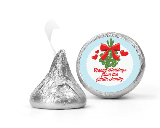 Mistletoe Christmas Chocolate Kiss Stickers, Personalized Party Chocolate Favor Labels, Xmas Classroom Candy Labels, Christmas Kiss Labels