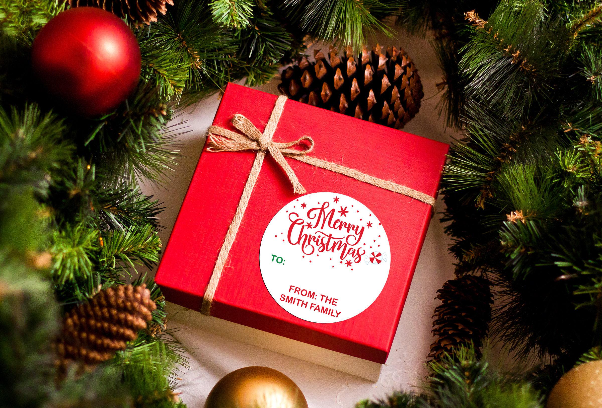 Peppermint Candy Christmas Stickers, Personalized Happy Holiday Gift Labels