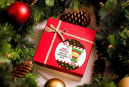 Santa's Little Elfie Christmas Stickers, Personalized Merry Christmas Labels, Happy Holiday Gift Label, Christmas Favor Stickers