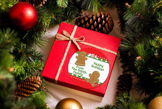 Gingerbread Christmas Stickers, Personalized Merry Christmas Labels, Holiday Gift Label/ Christmas Favor Stickers, Happy Holiday Labels
