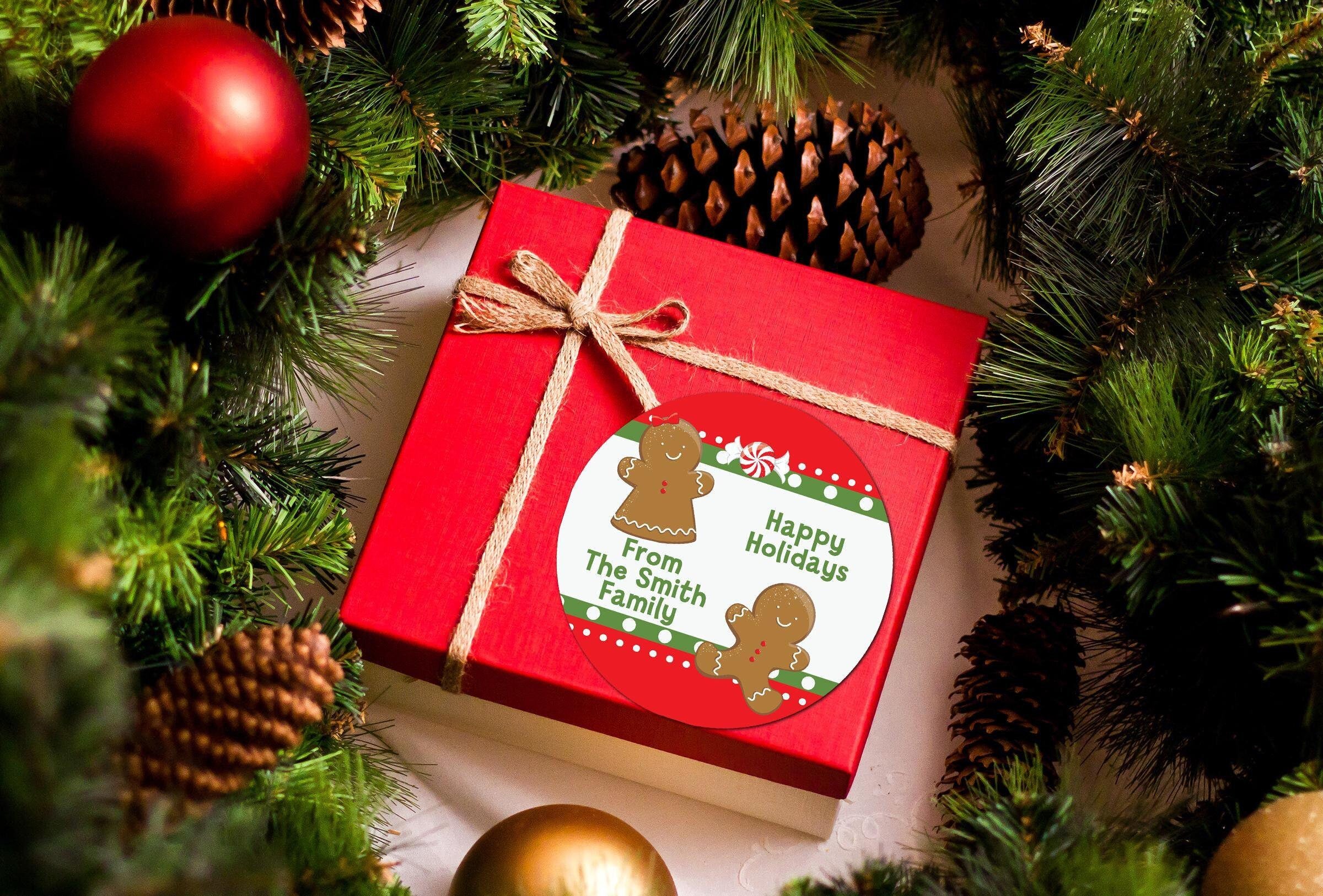 Gingerbread Christmas Stickers, Personalized Happy Holiday Gift Labels