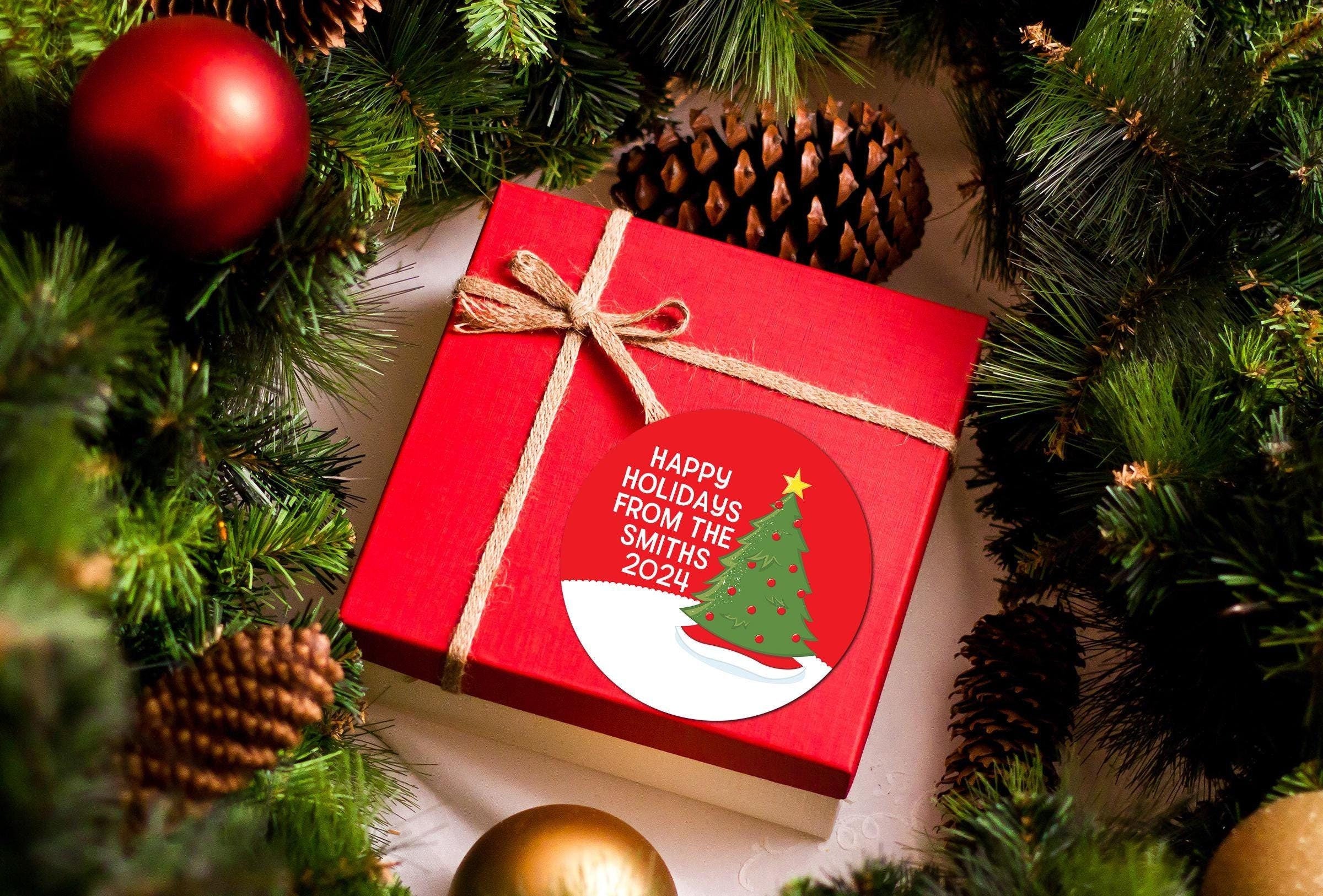 Christmas Tree Stickers, Personalized Happy Holiday Gift Labels