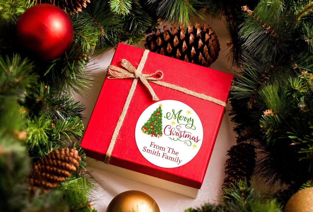 Christmas Tree Christmas Stickers, Personalized Merry Christmas Labels, Happy Holiday Gift Label, Christmas Favor Stickers