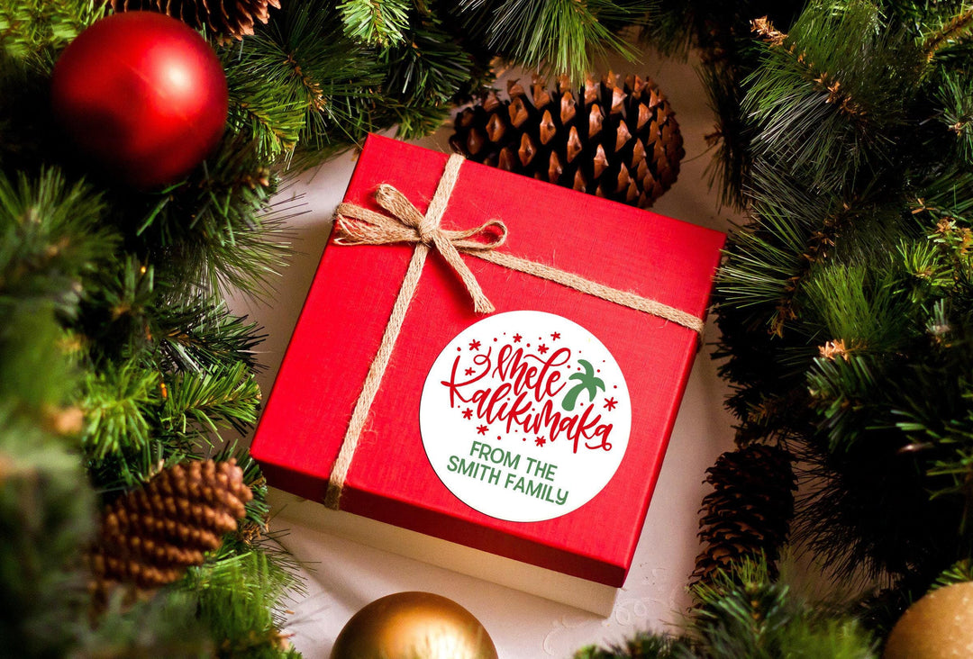 Christmas Stickers Mele Kalikimaka Stickers Personalized Merry Christmas Labels, Happy Holiday Gift Label, Christmas Favor Stickers