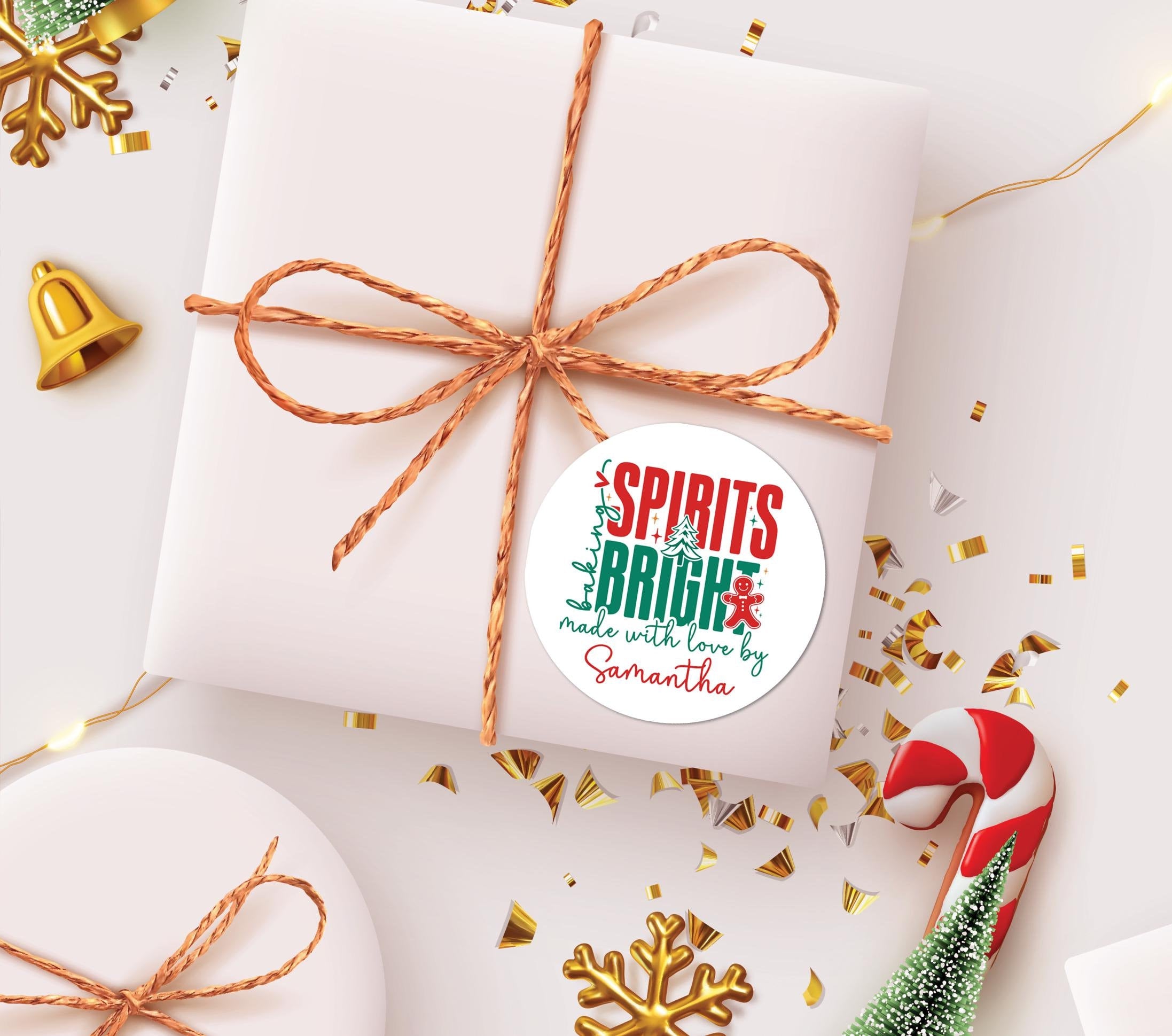 Baking Spirits Bright Stickers, Personalized Baked with Love Labels, Custom Made with Love Stickers, From the Kitchen of Merry Christmas