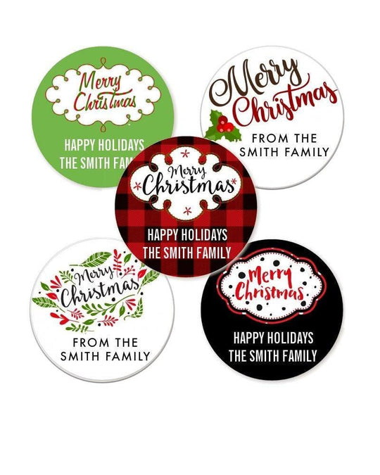 Merry Christmas Stickers, Personalized Merry Christmas Labels, Happy Holiday Gift Label, Christmas Favor Stickers, Happy Holiday Labels