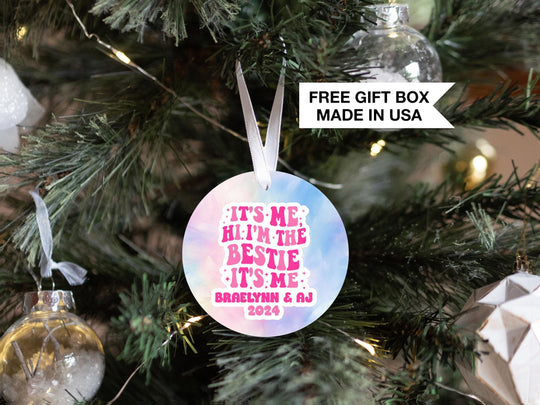 It's Me Hi Im the Bestie Its Me Ornament 2025, Personalized Friendship Ornament, Best Friends Round Gift Box, Name White Ceramic Gift Box