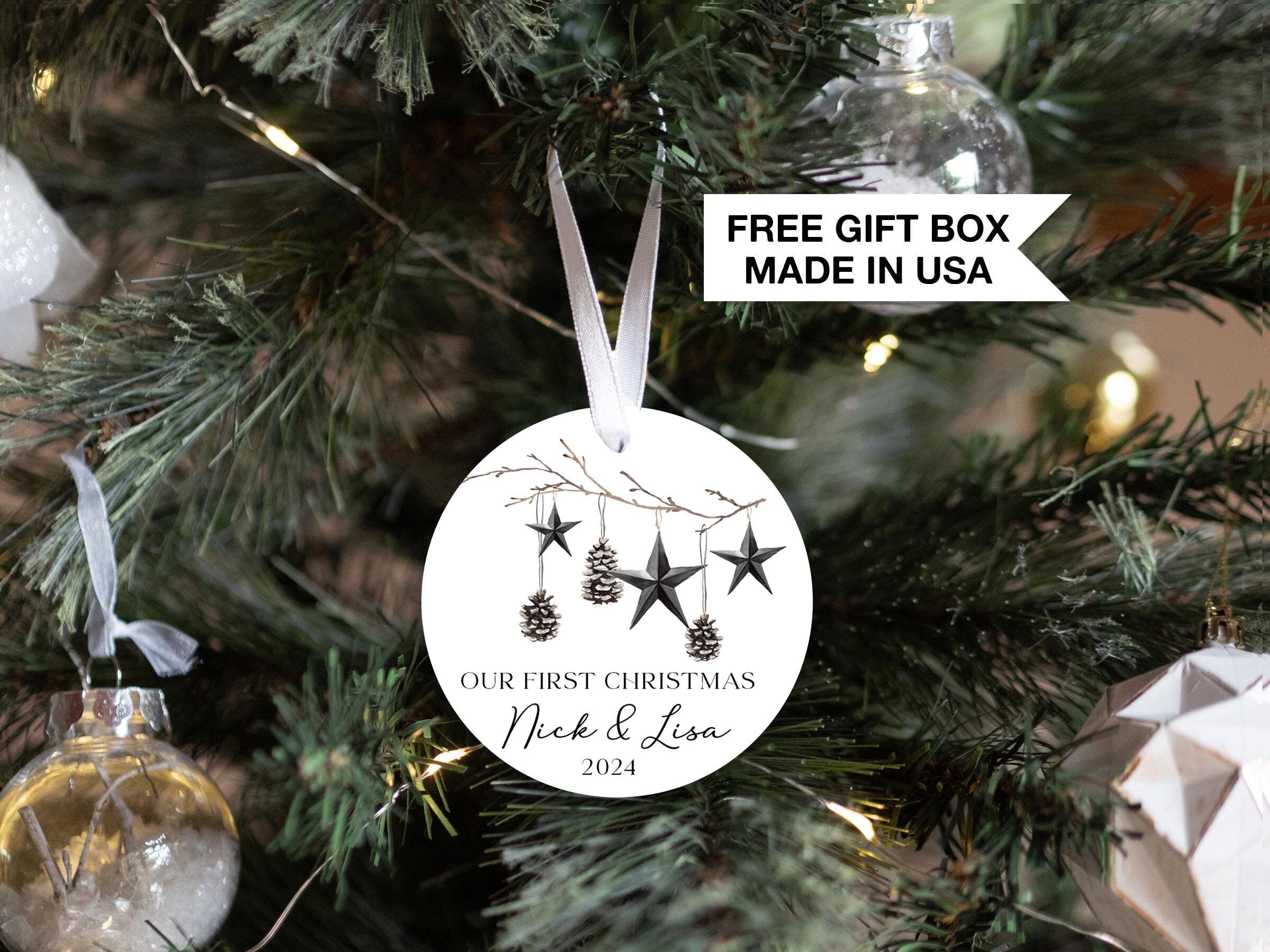 Personalized Married Christmas Modern Branch Ornament, Our First Christmas, Personalized Married Keepsake Ornament, First Christmas Married