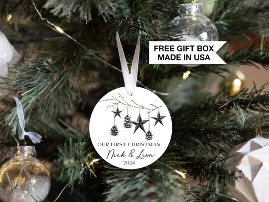 Personalized Married Christmas Modern Branch Ornament, Our First Christmas, Personalized Married Keepsake Ornament, First Christmas Married