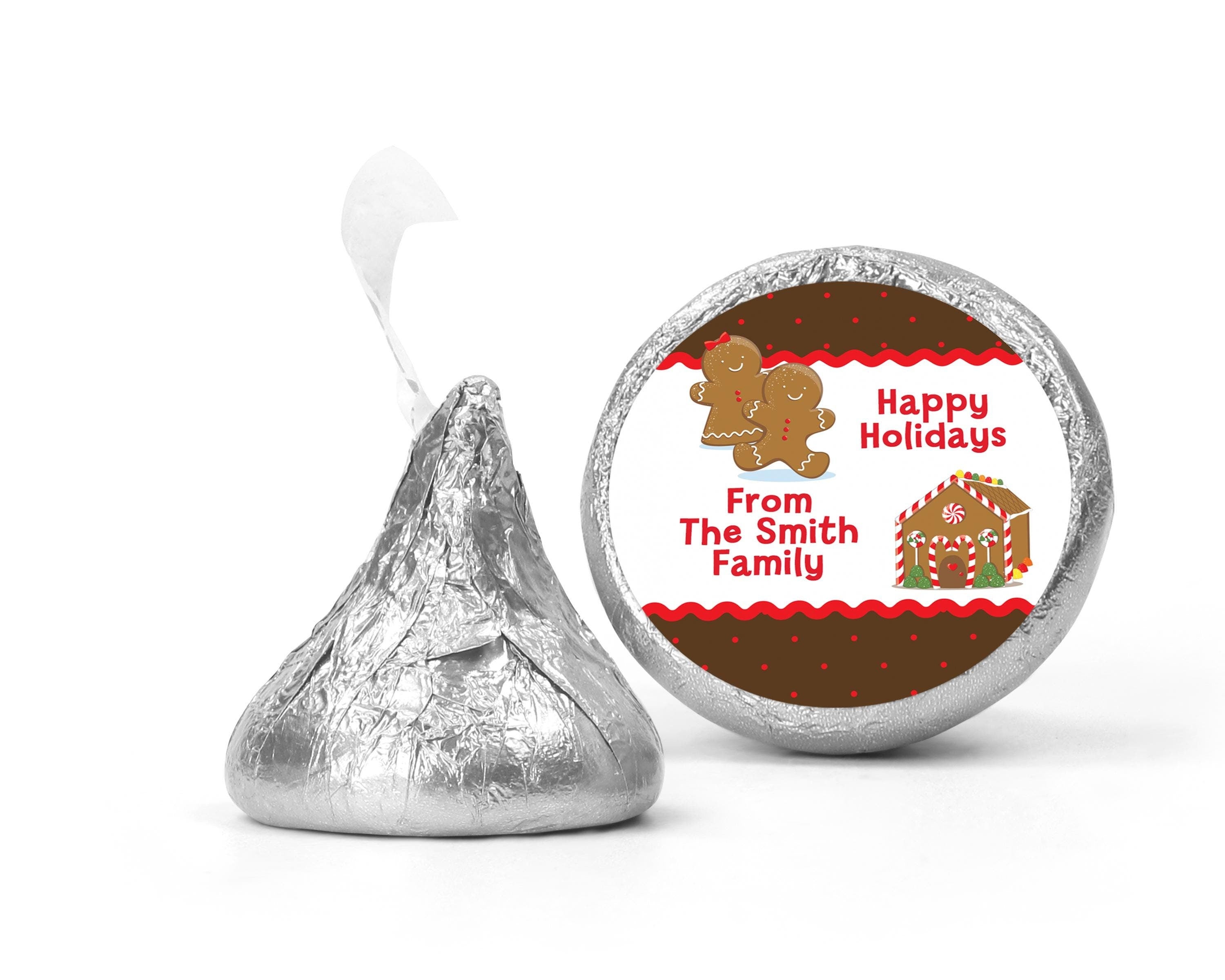 Gingerbread House Christmas Kiss Stickers, Personalized Party Chocolate Favor Labels, Holiday Classroom Candy Labels, Christmas Kiss Labels