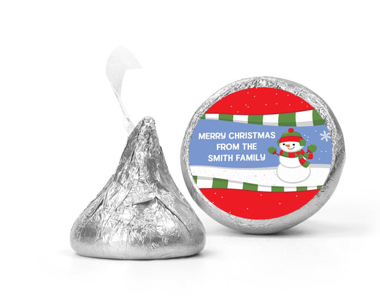 Snowman Christmas Kiss Stickers, Personalized Party Chocolate Favor Labels, Holiday Classroom Candy Labels, Christmas Kiss Labels