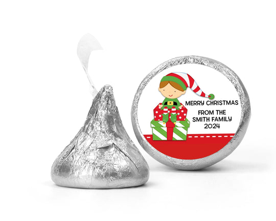 Santa's Little Elf Christmas Kiss Stickers, Personalized Party Chocolate Favor Labels, Holiday Classroom Candy Labels, Christmas Kiss Labels