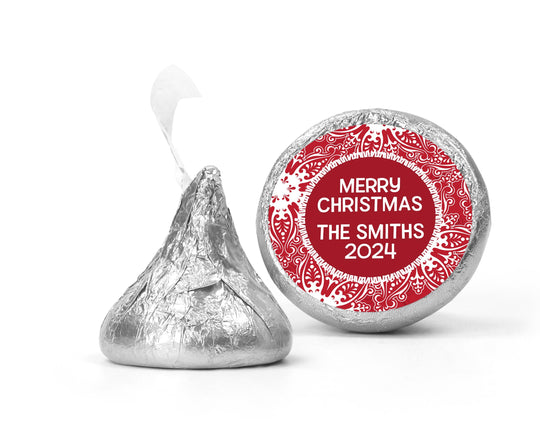 Big Red Snowflake Christmas Kiss Stickers, Personalized Party Chocolate Favor Labels, Holiday Classroom Candy Labels, Christmas Kiss Labels