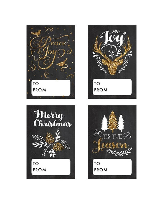 Merry Christmas Gold Glitter Stickers - Personalized Peace Joy Christmas Sticker Labels - Deer Glitter Stickers - Christmas Gift Tag