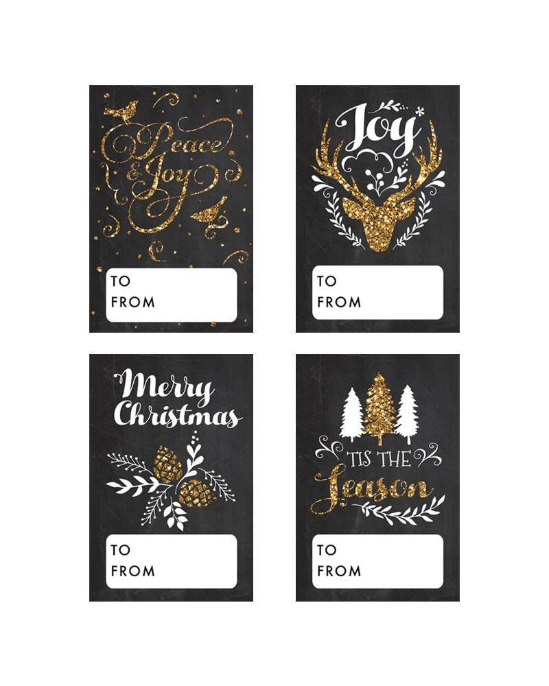 Merry Christmas Gold Glitter Stickers - Personalized Peace Joy Christmas Sticker Labels - Deer Glitter Stickers - Christmas Gift Tag