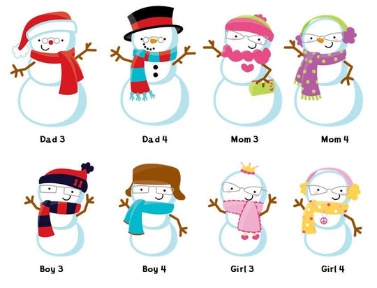 Snowman Family with Snowflakes Christmas Stickers, Personalized Merry Christmas Labels, Happy Holiday Gift Label, Christmas Favor Stickers