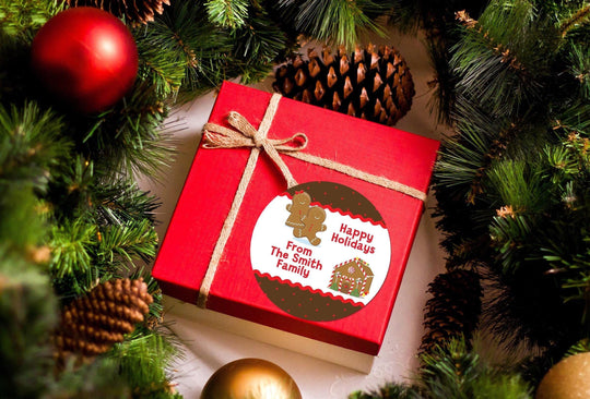 Gingerbread House Christmas Stickers, Personalized Merry Christmas Labels, Happy Holiday Gift Label, Christmas Favor Stickers