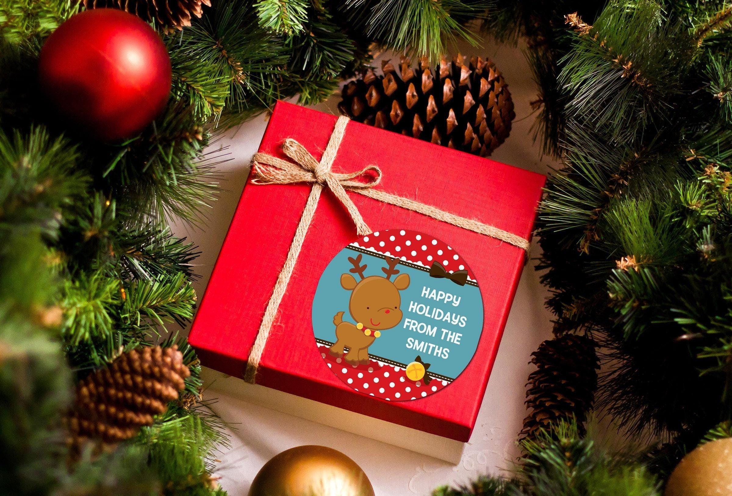 Red Nose Reindeer Christmas Stickers, Personalized Holiday Labels