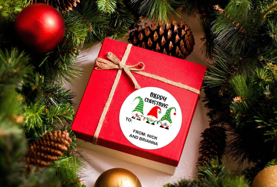 Merry Christmas Gnome Trio Christmas Stickers , Personalized Merry Christmas Labels, Happy Holiday Gift Label, Christmas Favor Stickers