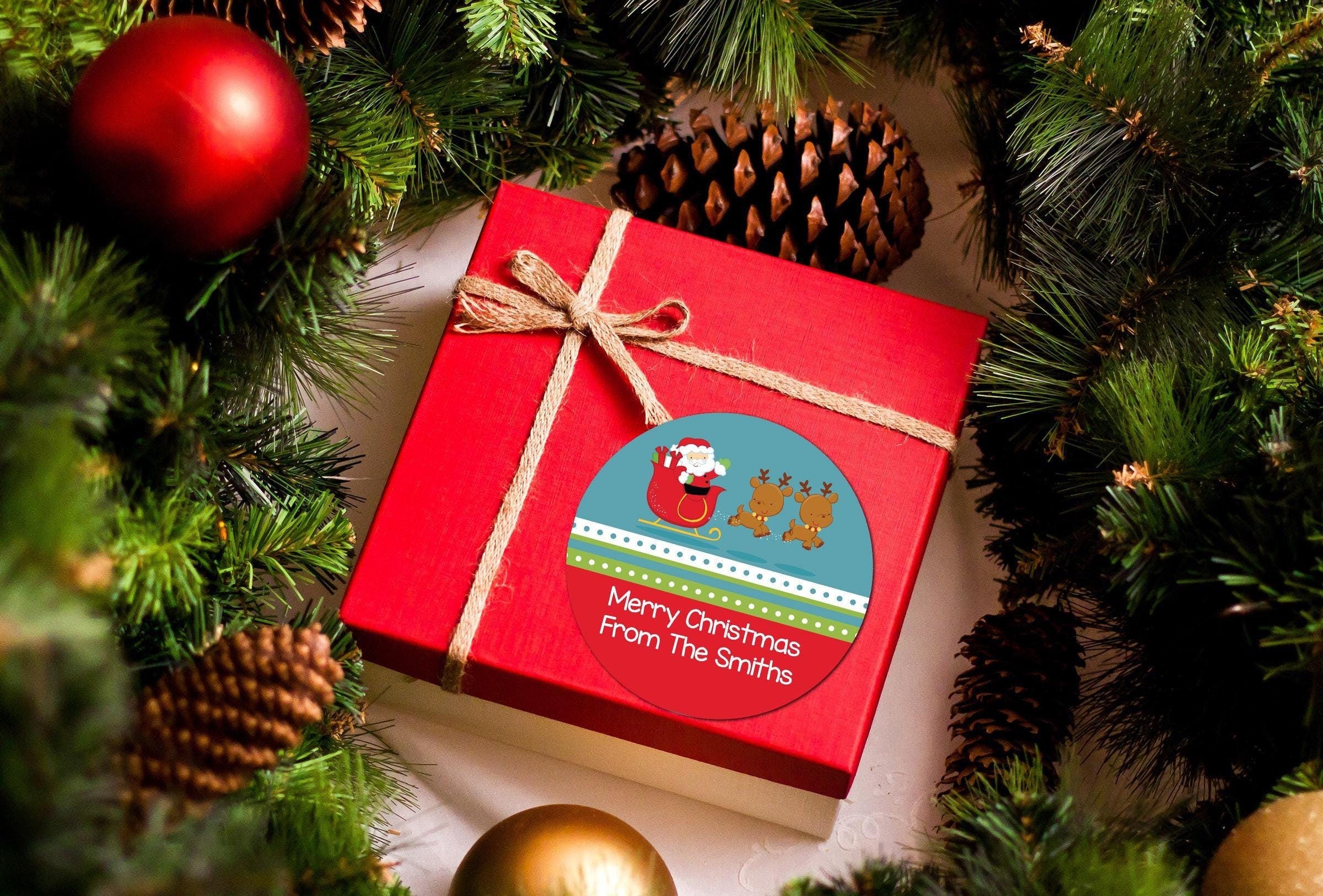 Santa And His Reindeer Christmas Stickers, Personalized Happy Holiday Gift Labels