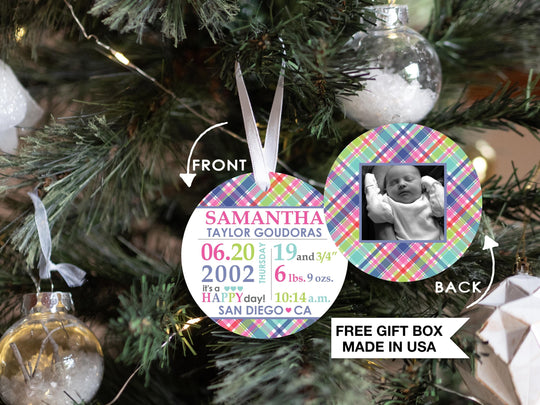 Personalized Birth Announcement Girl Ornament, Custom Newborn Baby Birth Stats Keepsake, Customized Baby Shower Gift, Nursery Decor Present