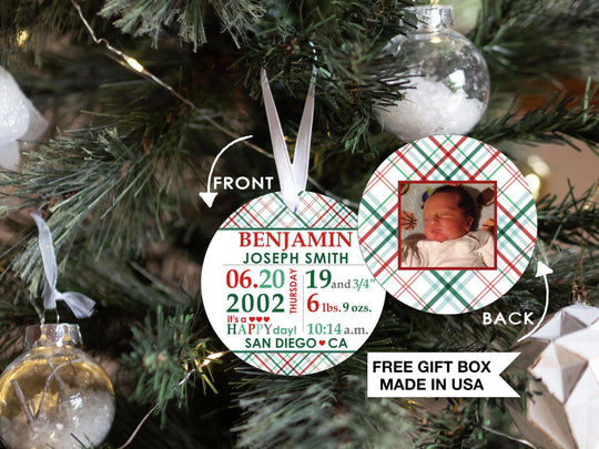 Personalized Birth Announcement Boy Ornament, Custom Newborn Baby Birth Stats Keepsake, Customized Baby Shower Gift, Nursery Decor Present
