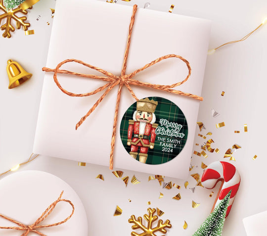 Christmas Stickers - Nutcracker Plaid Gift Labels, Personalized Merry Christmas Labels, Happy Holiday Gift Label, Christmas Favor Stickers